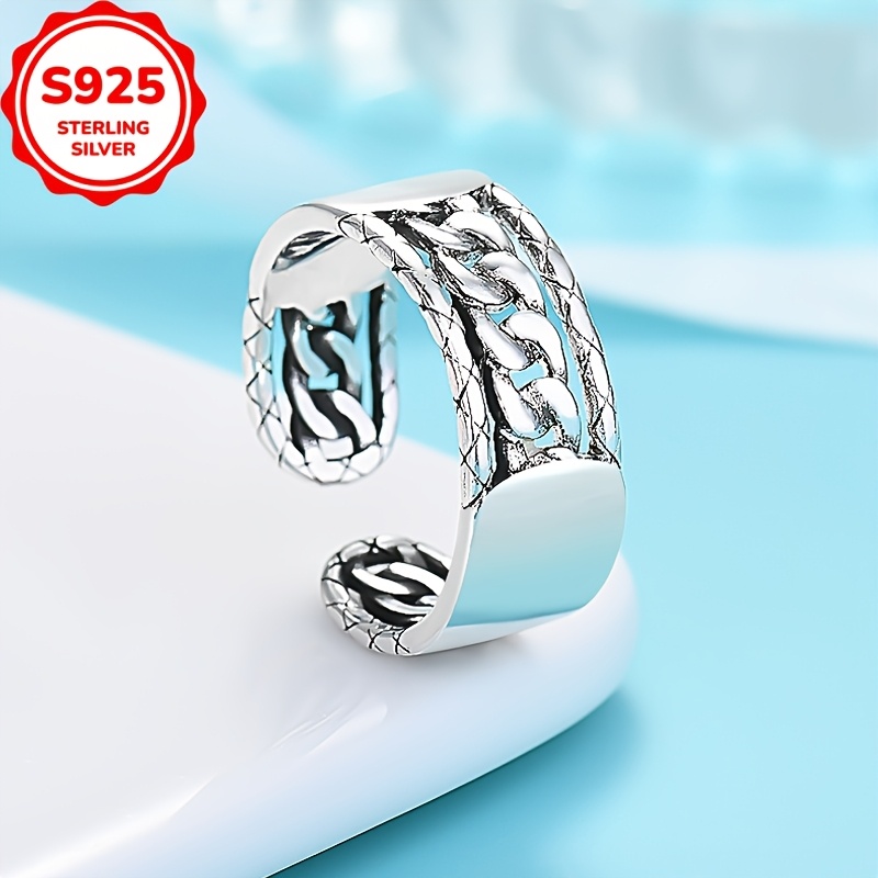 925 Silver Hip Hop Chain Ring Low Allergy Vintage Style